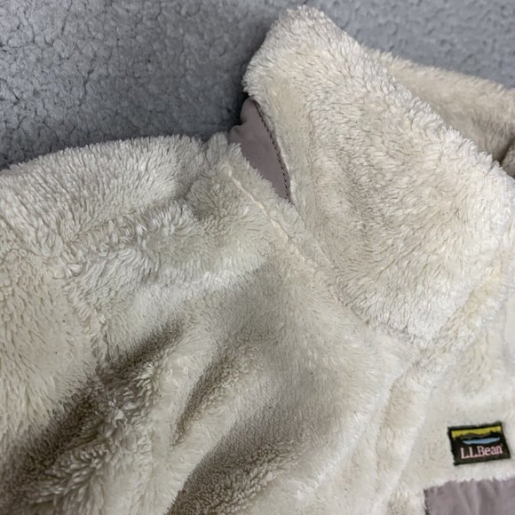 LL Bean Women’s Deep Pile Fleece Pullover Sweatshirt Jacket 1/4 T Snap Cream PS - Picture 4 of 12